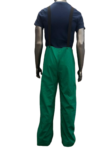 Fire Resistant Rain Bib Overalls - PVC - Green - Adjustable Strap