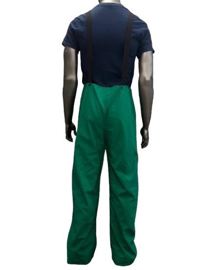 Fire Resistant Rain Bib Overalls - PVC - Green - Adjustable Strap