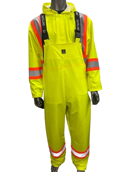 Safeline Hi Vis Waterproof Lightweight Rainsuit - Work Safety Hooded Jacket with Overall