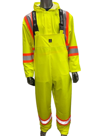 Safeline Hi Vis Waterproof Lightweight Rainsuit - Work Safety Hooded Jacket with Overall