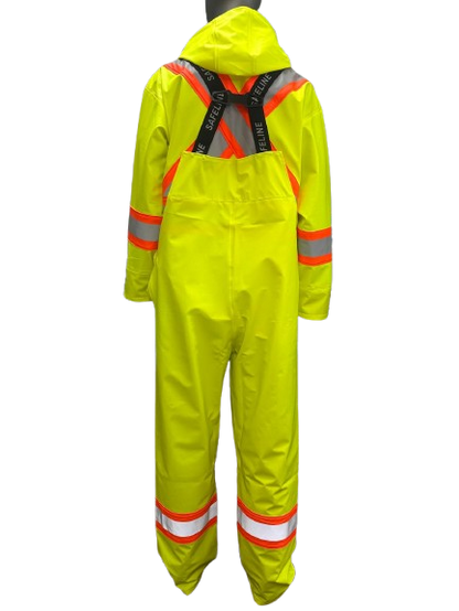 Safeline Hi Vis Waterproof Lightweight Rainsuit - Work Safety Hooded Jacket with Overall