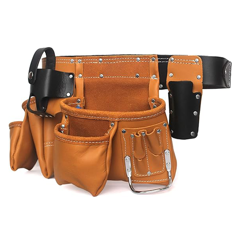 Mechtools Tool Belt, Leather Tool Belt, Tool Pouch For Belt, Tool Belt Electrician With 12 Pockets Apron Hammer Holder, Homeowners Contractors Heavy Duty Knife Holder, Pencil Pockets, Marker Pockets, Measuring Tape Holder