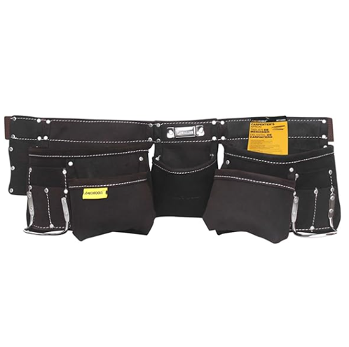 Mechtools Leather Tool Belt, Carpenter Tool Belt, Oil Tanned Leather Tool Belt Carpenter's Apron with Nylon Belt, 5-Pockets for Men Contractors homeowners