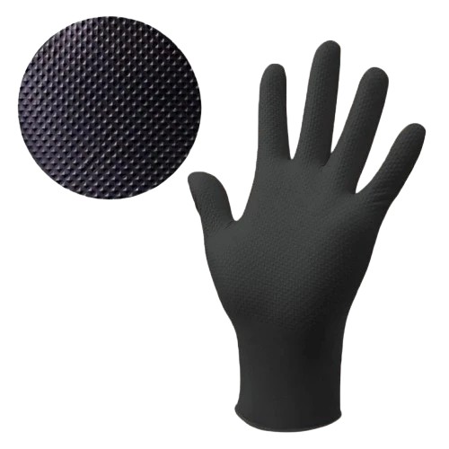 Diamond Textured Black Industrial Nitrile Gloves - 8 Mil