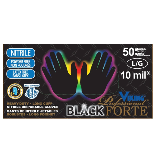 Viking Professional Black Forte Disposable Nitrile Gloves - 10 Mil